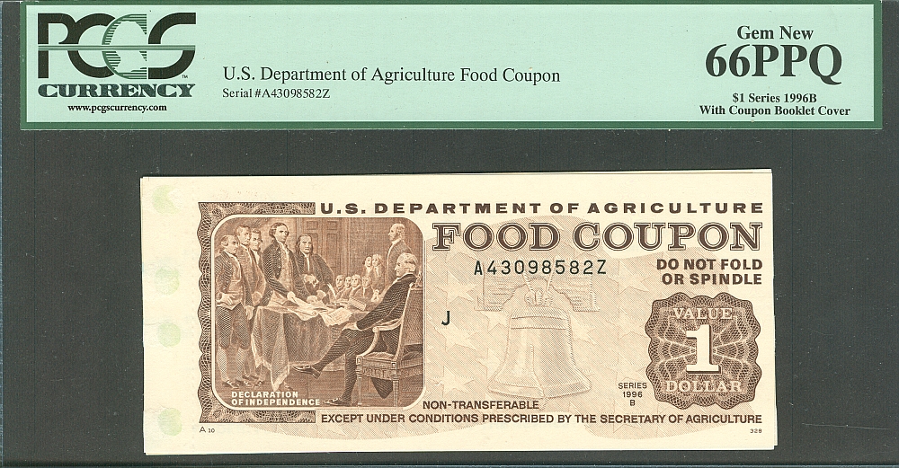 USDA Food Coupon, Series 1996B $1, GemCU, PCGS66-PPQ